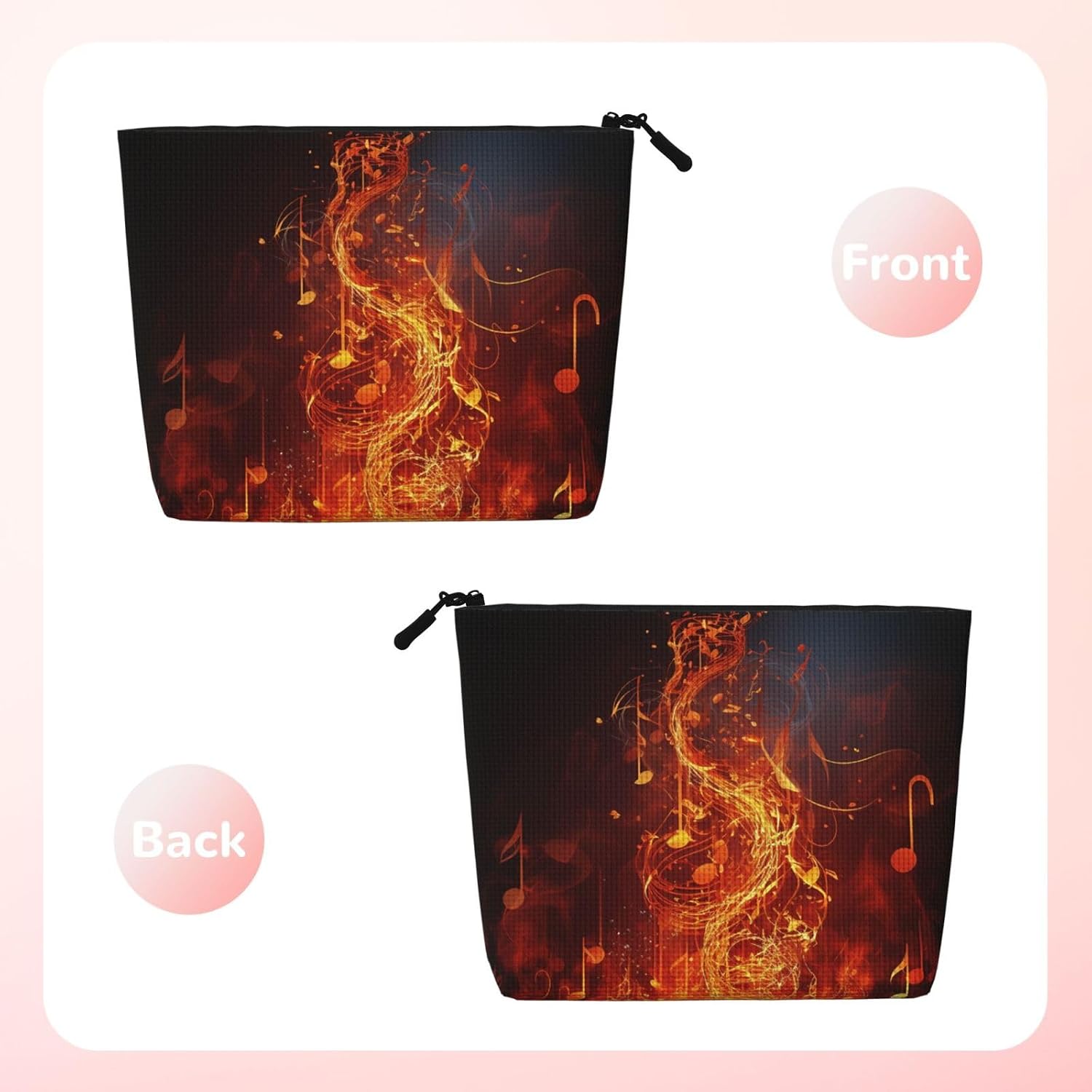 Fake Hemp Makeup Bag Multi-Purpose Purse Bag Travel Portable Pencil Bags for Women Men Red Flame Music Note Cosmetic Bags with Zipper Pencil Pouch Aesthetic Coin Pouch Desk Organizer image 2