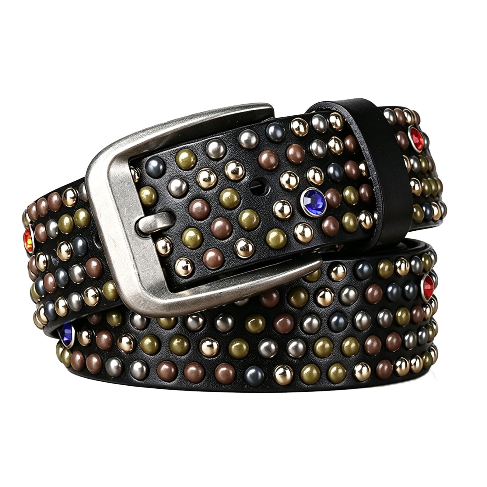 Cintura con Strass Bling Rivetti, Cintura Nera Borchie per Uomo Donna, Cinture Biker Punk Rock per Jeans,Pantaloni,Giacche,Rapper Hip Hop,Festival Musicale,Carnevale,Nero,105CM/41.3''