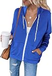 Jhsnjnr Women Long Sleeve Zip-Up Hoodies Jacket Solid Color Sweatshirt Coat with Large Pockets