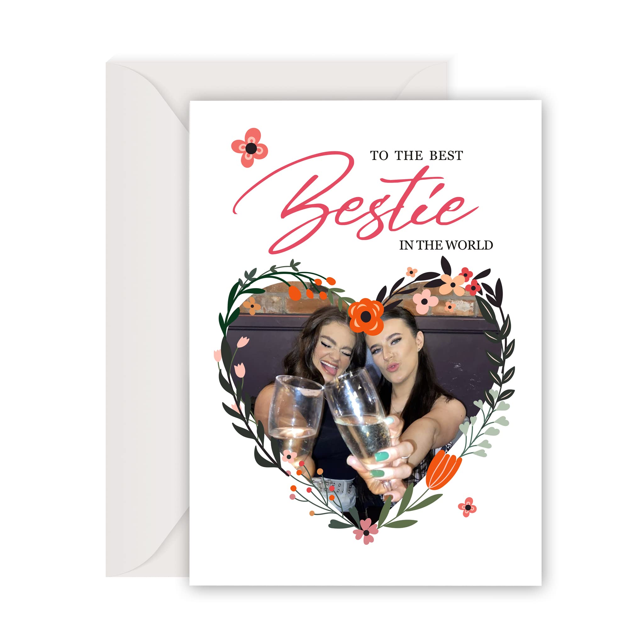 Personalised Cards Best Friend Bestie Cards Greeting Cards Print on Both Sides Card with Envelope with Any Photo & Name & Text for Women Her Girls Classmate Roommate Friend (Photo-3) โ image 1
