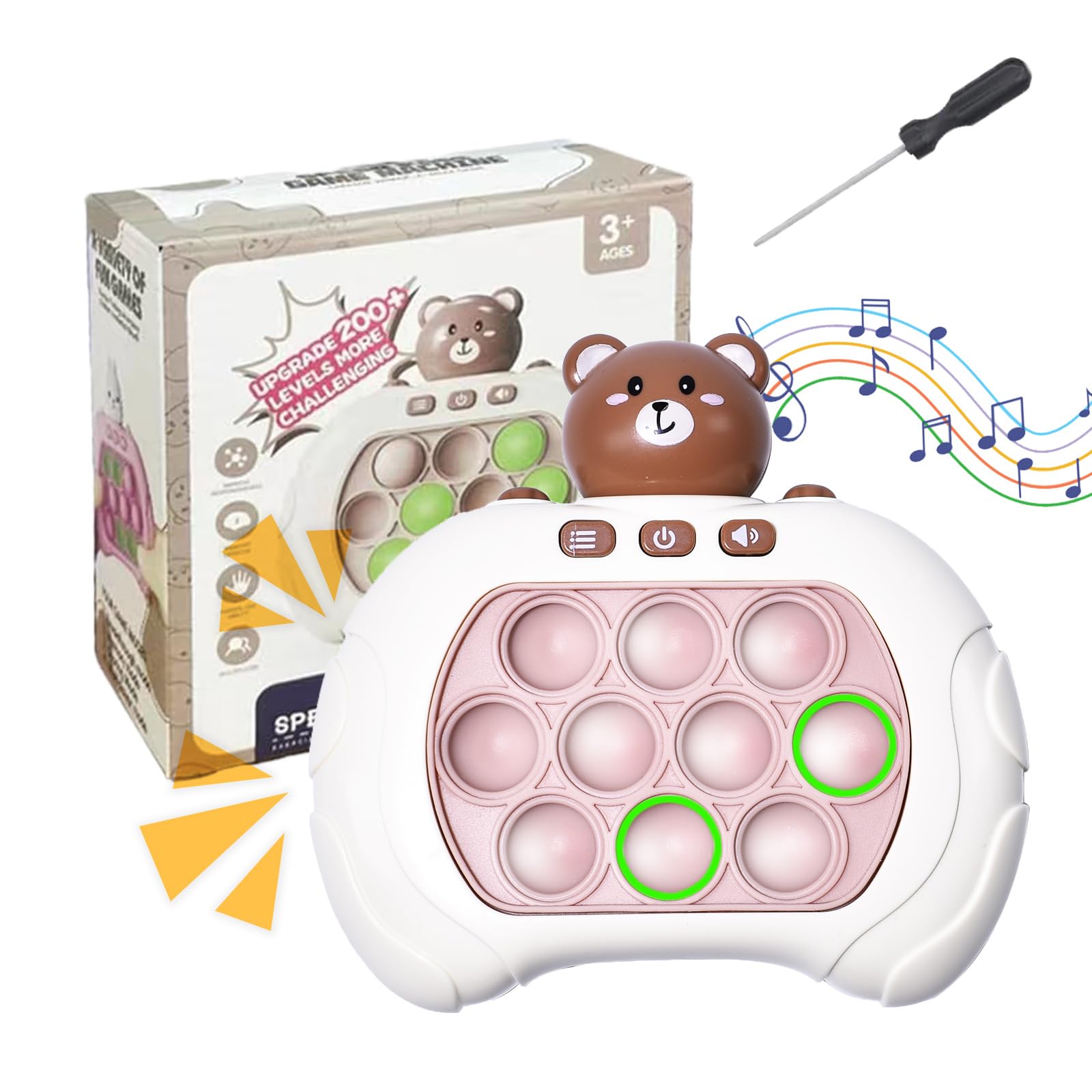 Photo 1 of Quick Push Pop Game for Kids and Adults,Pop It Games Light Up Fidget Toys,Handheld Puzzle Game Machine,Fast Push Games Bubble Stress Relief Toy,Great Gifts for Boys Girls(Brown Bear)