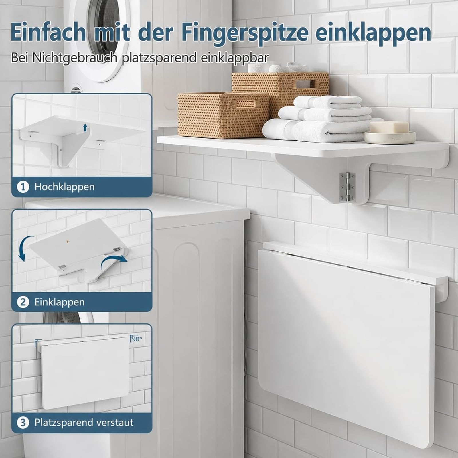 Klapptisch mit 2 Eiscreme-Grün Stühlen, Tischgruppe 60x40 cm, Weiß | Essgruppen Wandklapptisch Wand, Platzsparend, 50 kg, für Kleine Räume und Balkon Küche, 2 Eiscreme-Grün Stühlen