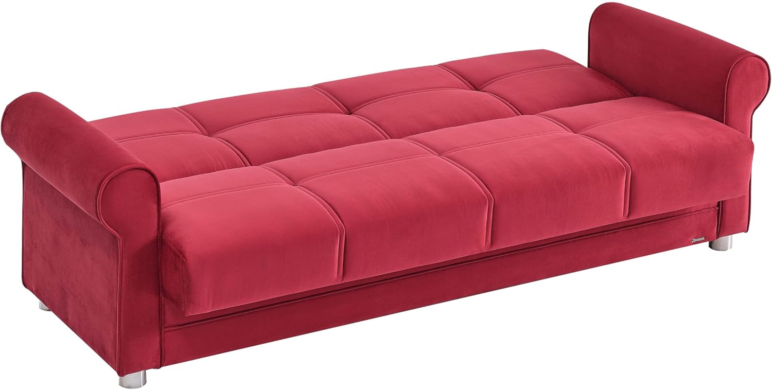 Ottomanson Convertible Sofa Bed Futon Couch with Hidden Storage & Click-Clack Sit-Sleep Conversion – Firm Support Sleeper Sofa for Living Room, Apartment & Guest Room, Burgundy