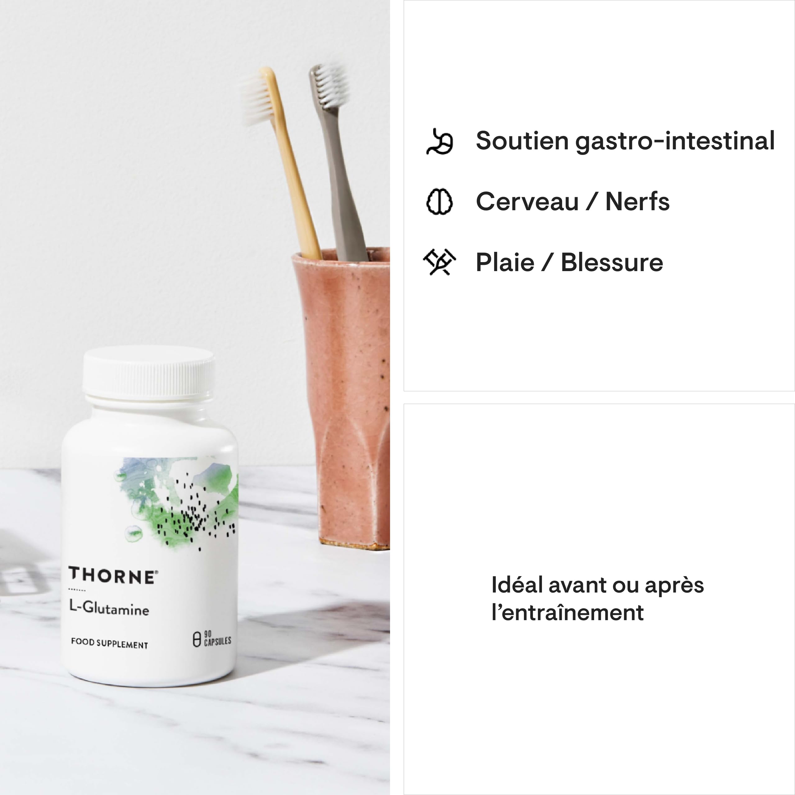 Thorne L-Glutamine - Supplément d'Acides Aminés pour la Santé Gastro-Intestinale et la Fonction Immunitaire - 90 Capsules