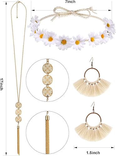 Miniatura 2 de WILLBOND 4 piezas de trajes de Halloween de los años 60 y 70 para mujer, disfraz hippie de los años 70, accesorios para mujer, chaleco hippie con