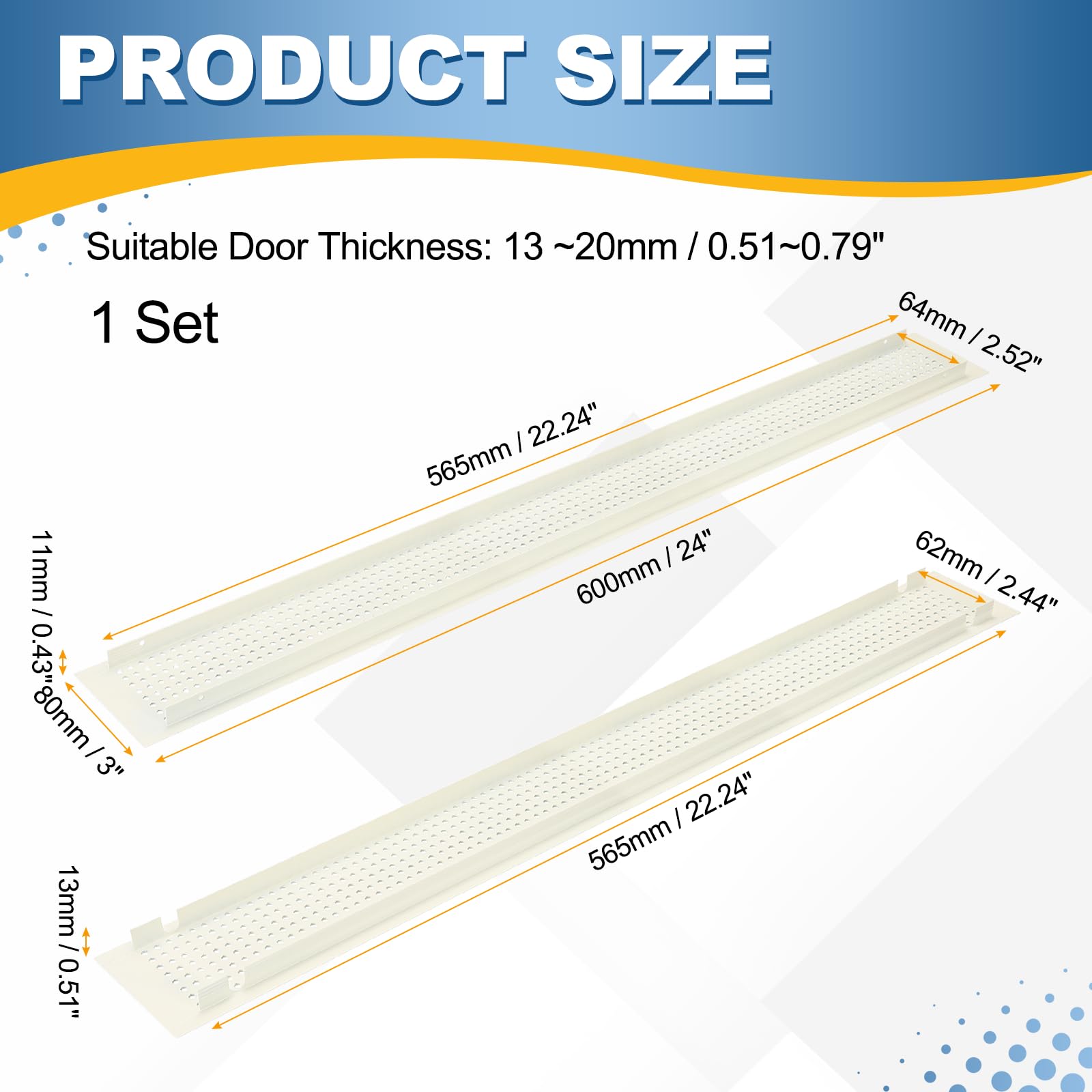 QUARKZMAN QUARKZMAN Cubierta De Rejilla De Aire 24X3" Color Blanco|Puertas LxAn Rejilla De Ventilación Para Gabinete De Dos Lados Resistente Y A Prueba De Óxido Aberturas 22.24X2.52