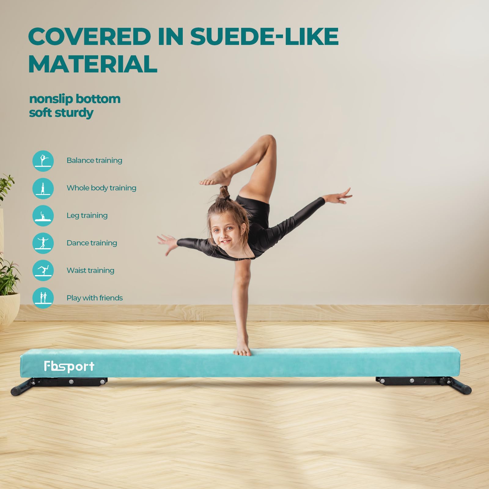FBSPORT Poutre Gymnastique Pliable réglable 244cm, 5 Hauteur réglable Haute et Basse Poutre de Plancher Haute stabilité Enfants/Adultes Gymnase Pratique équipement d'entraînement