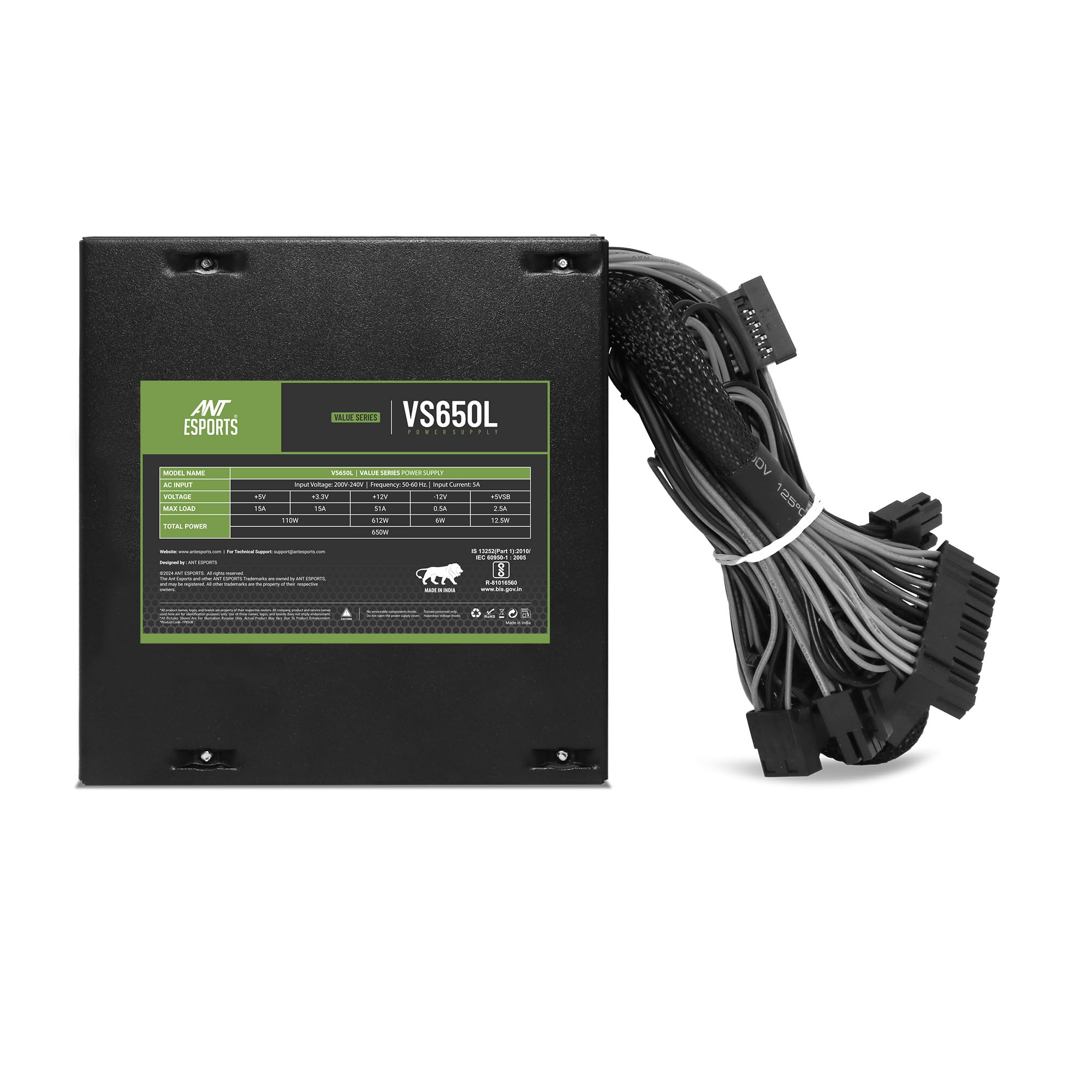 Ant Esports VS650L Gaming PSU - 650W Silent Power -8