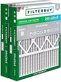 Sponsored Ad - Filterbuy 20x25x5 Air Filter MERV 8 Essential Dust & Allergy Defense (2-Pack), Pleated HVAC AC Furnace Filters for Honeywell FC100A1037, Lennox X6673, and More (Actual Size: 19.88 x 24.75 x 4.38)