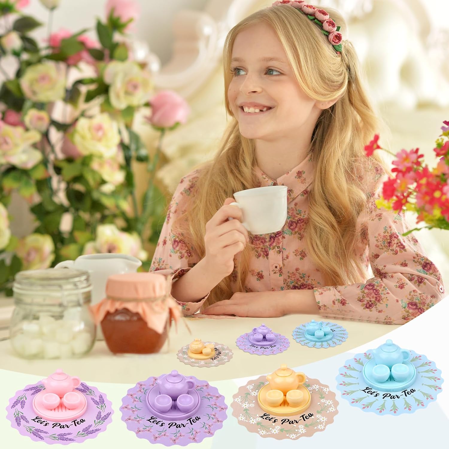 36Sets Tea Party Set for Kids Tea Party Favors Mini Teapots Teacups Set Birthday Gift Resin Figures with Cards 8 Colors Carnival Prizes Tea Themed Real Life Birthday Party Supply