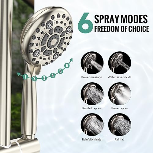 Miniatura 5 de SR SUN RISE Sistema de ducha de lluvia de 12 pulgadas, cabezales de ducha de alta presión y juego combinado de mano de 6 rociadores de barra