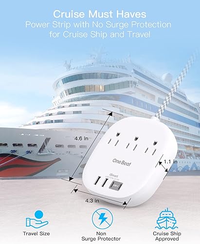 Miniatura 5 de Regleta de alimentación de enchufe plano, cable de extensión ultra plano de 5 pies, 3 tomas de corriente, 4 puertos USB (2 USB C) estación de carga