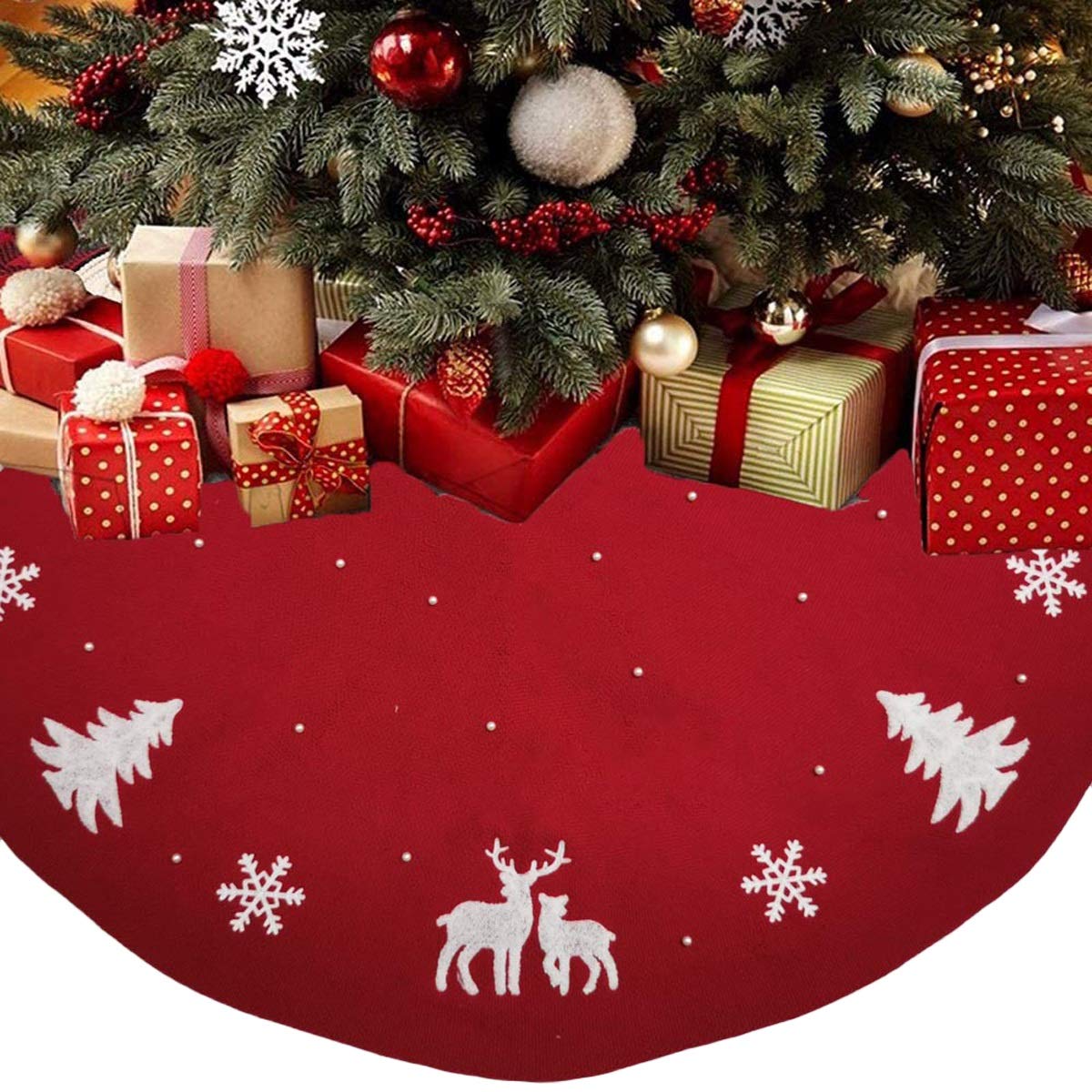 Tappeto sottostante Decorazione per albero di Nata Gonna for albero di Natale in maglia con stampa floreale da 48 pollici for casa, ufficio, feste, interni ed esterni