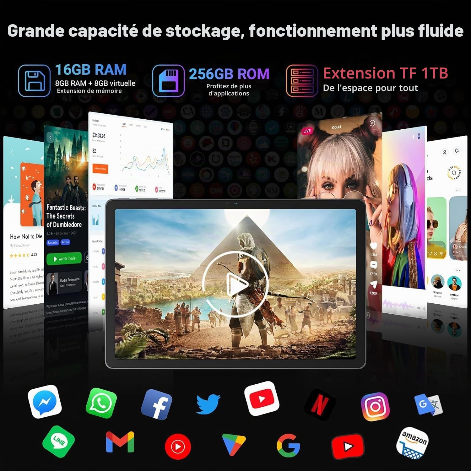 Blackview Tab16 Pro Tablette Tactile 11Pouces 2K FHD+, 16Go+256Go(TF 2To) Tablettes Android 14, 4G LTE+5G WiFi 2.0Ghz Octa Core, 7700mAh 18W Tablettes AVCE Widevine L1/Face ID/GPS