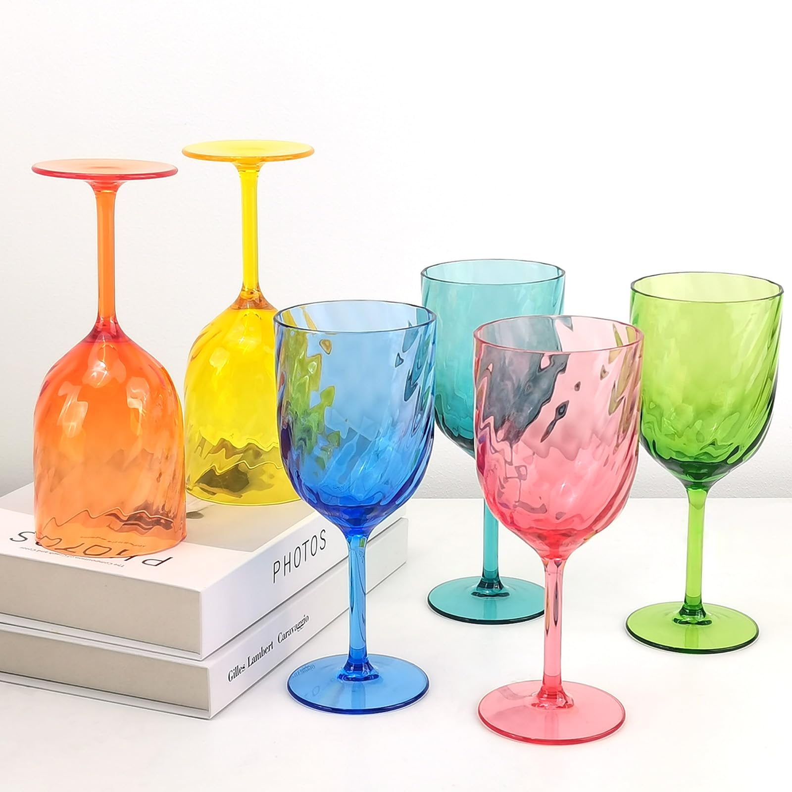 Set di 6 bicchieri da vino infrangibili, in acrilico, per interni ed esterni, senza BPA, infrangibili (multicolore)