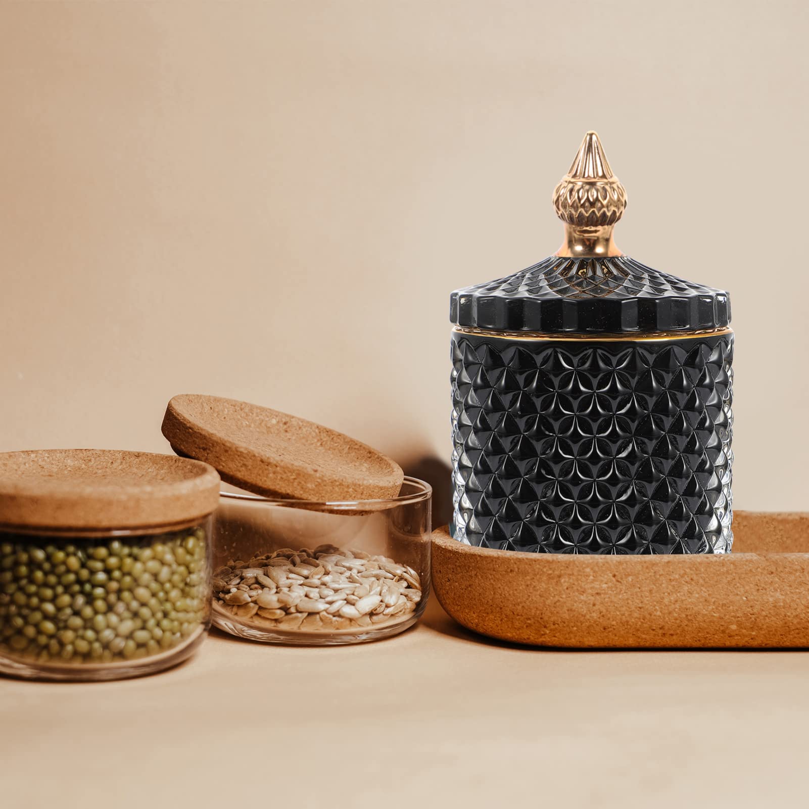 Garneck Glas Vorratsdose mit Deckel Schwarz Bonboniere Süßigkeiten Dose Schmuckdose Zuckerdose Wattepadspender Schmuck Perlen Candy Schokolade Aufbewahrung Multifunktional Organizer