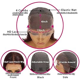 Shesbeauty Reddish Brown Short Bob Wig Human Hair Glueless Wigs Human Hair Pre Plucked 12inch Reddish Brown Lace Front Wigs 180% Density Straight Lace Front Bob Wig 13x4 Lace Frontal Wig