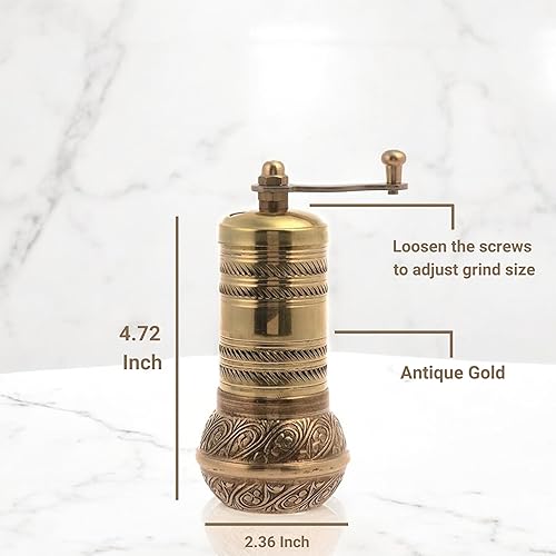 Miniatura 2 de LaModaHome Molinillo manual dorado para granos de café árabes griegos turcos y especias pimienta sal latón