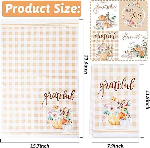 Miniatura 2 de Juego de 4 toallas de cocina de Acción de Gracias, toallas de mano absorbentes, decoración rústica de Acción de Gracias, calabaza amarilla tenue,