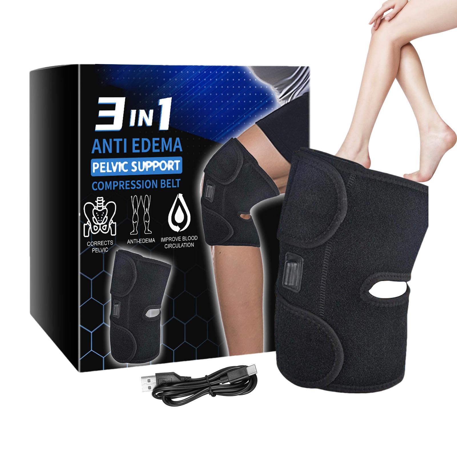 Coussin Chauffant pour Genoux avec Chaleur 3 Bandes Chauffantes Réglables Appareil de Massage du Genou