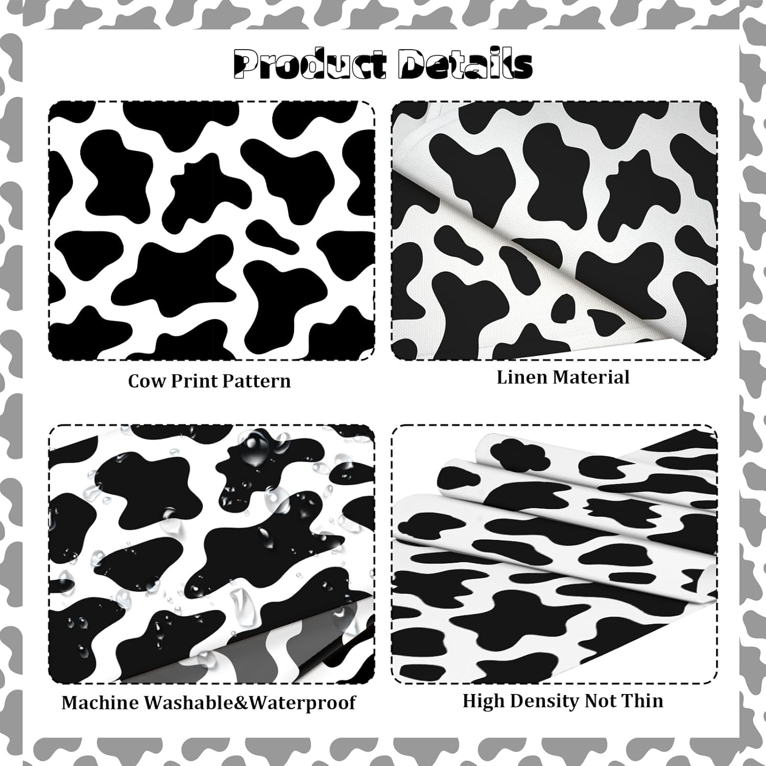 4 PCS Cow Print Table Runner 71 x 13'' Cow Table Runner Black and White Cow Table Runner Farm Western Tablecloth for Birthday Home Kitchen Decorations