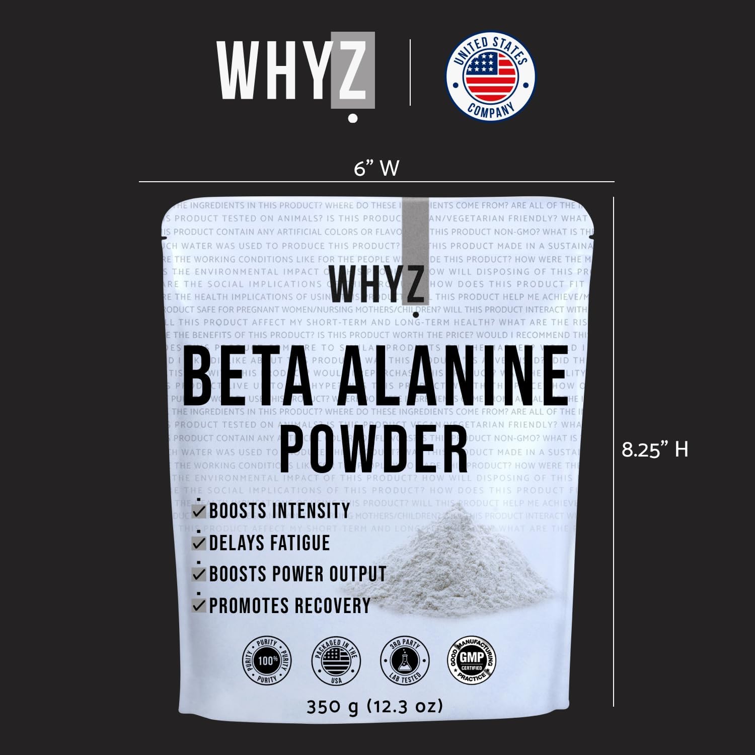WHYZ Beta Alanine Powder 350g, Pure Beta Alanine Pre-Workout Supplement for Sustained Energy for Men and Women, Alanine Supplement for Endurance, 467 Servings - Image 7