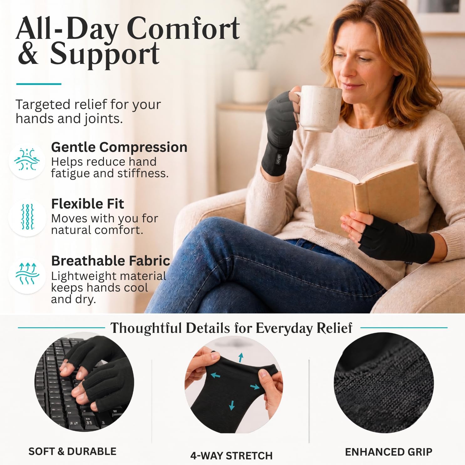 Vive Arthritis Gloves - Men, Women Rheumatoid Compression Hand Glove