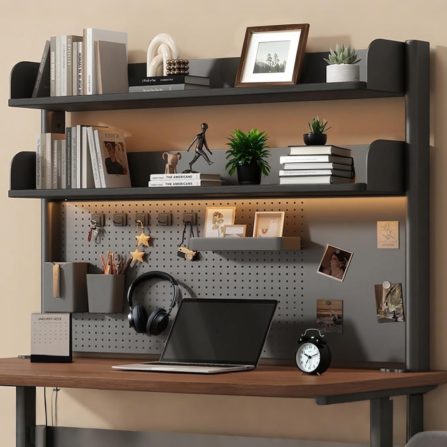 Desk Shelf for Top of Desk with Pegboard - 3-Tier Desktop Hutch Organizer, Space-Saving Desk Storage Shelf with Accessories for Dorm, Office, Study Table. Black 39.4 * 9.3 * 37.4in