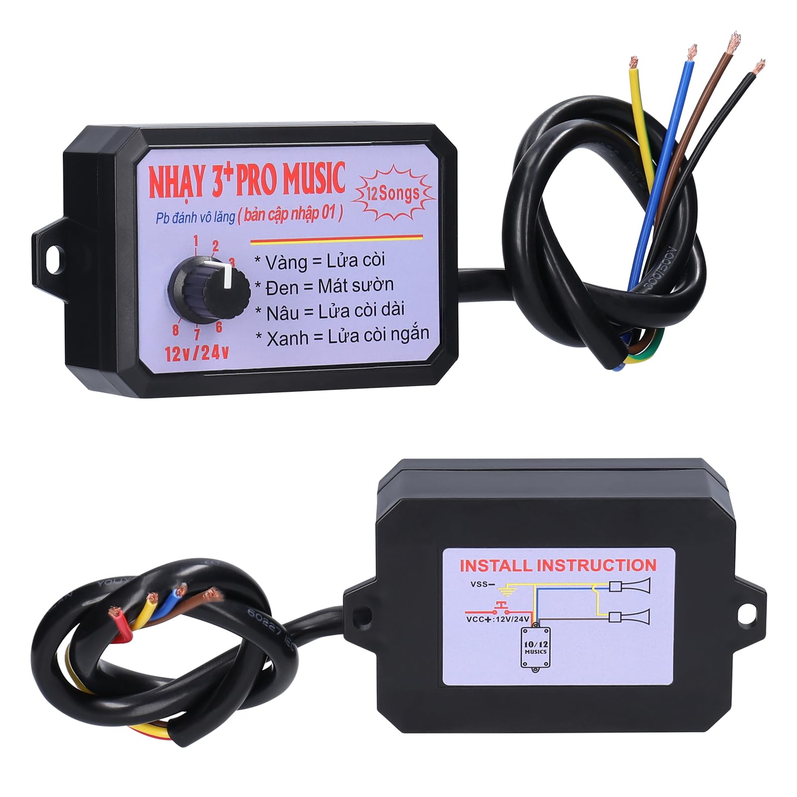 Controller di Klaxon per Auto, Livelli di Volume Regolabili 12-24 V, Effetti Sonori Personalizzabili, 12 Tipi di Controller di Klaxon Elettrico a Commutazione Sonora (12 Suoni)