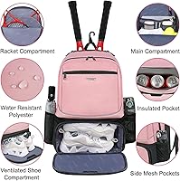 Vista 4 de Ytonet Tennis Bag Tennis Backpack for Women Men 2 Rackets with Insulated Pocket Ventilated Shoe Compartment