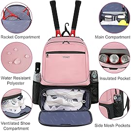 Ytonet Tennis Bag Tennis Backpack for Women Men 2 Rackets with Insulated Pocket Ventilated Shoe Compartment