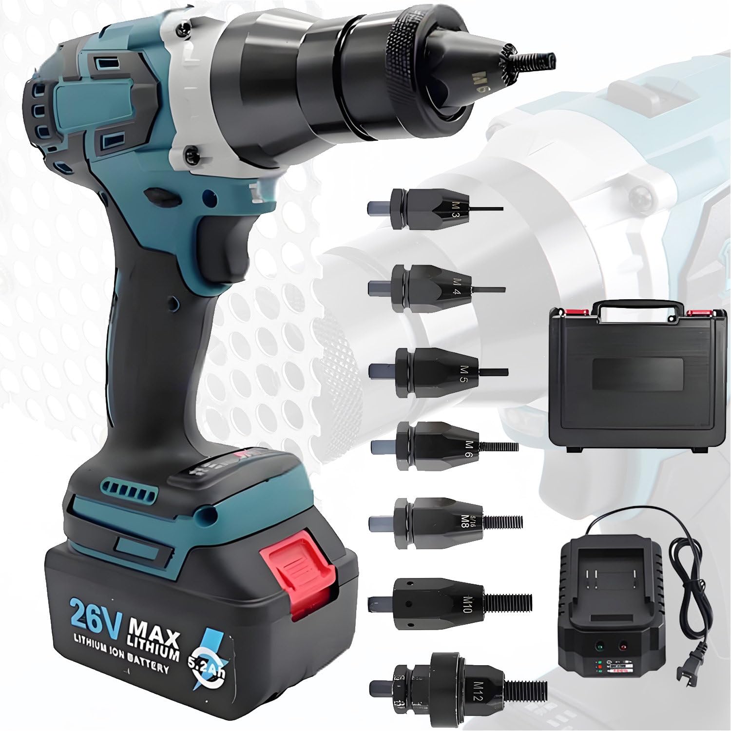 CelyToe Cordless Electric Rivet Nut Gun, with M3-M12 Mandrels