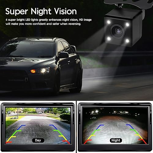 Miniatura 4 de Kairiyard Cámara de respaldo, cámara de visión trasera inversa para automóvil con monitor de 5 pulgadas, HD de 170 , visión nocturna gran angular,