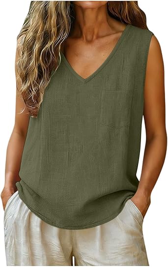 Tank Tops Women 2026 Summer Blouses with Pockets V Neck Sleeveless Shirts Casual Loose Fit Comfy Dressy Fashion Vests