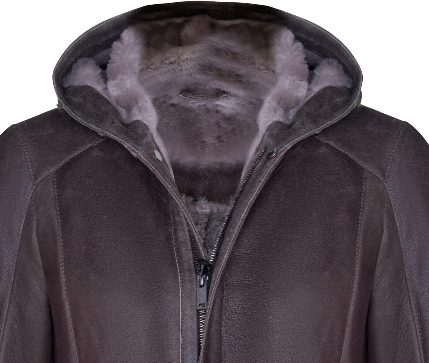 Men's Brown Sheepskin Real Shearling Classic Leather Hooded Parka Coat