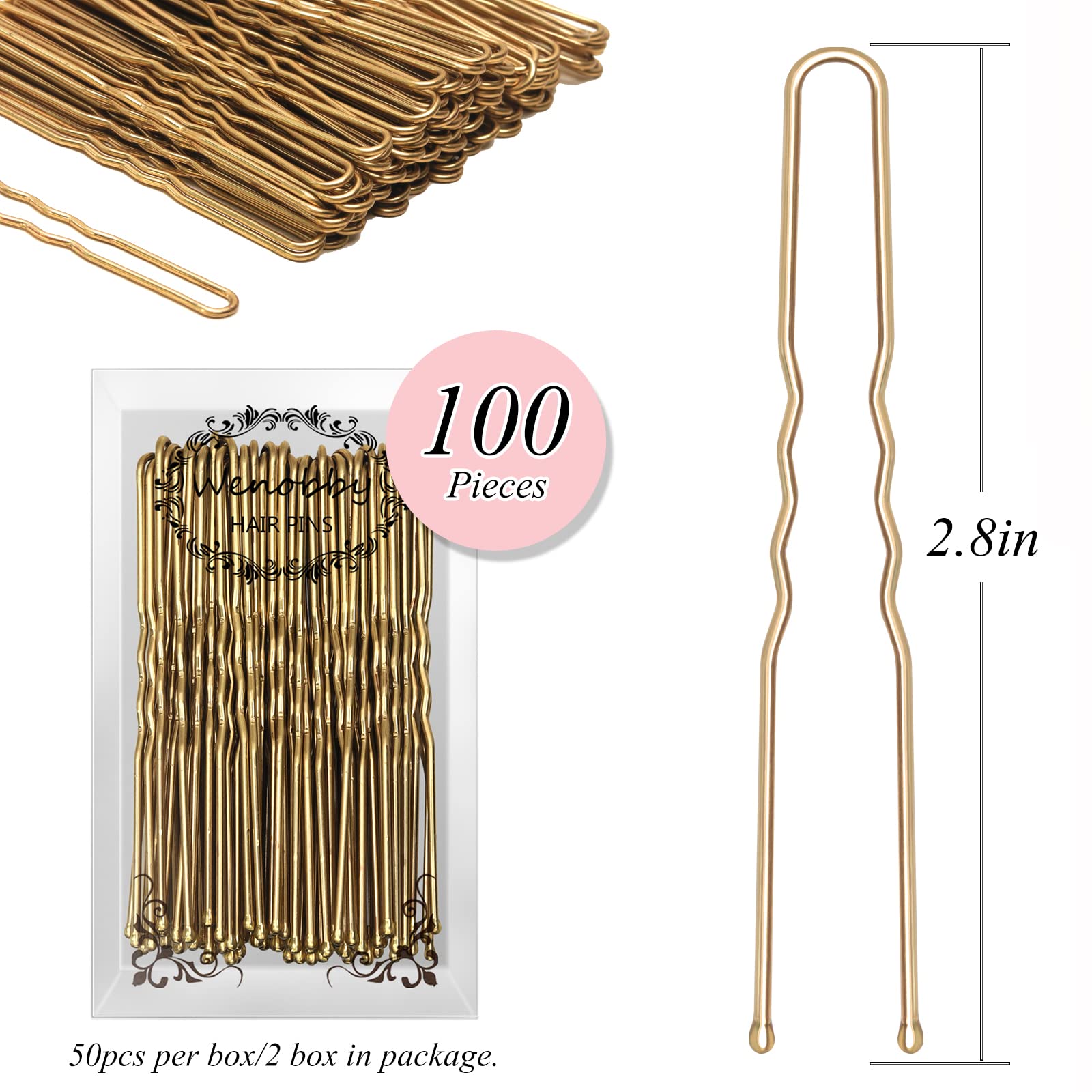 Amazon.com : U Shaped Gold Hair Pins for Buns, 100 PCS 2.8