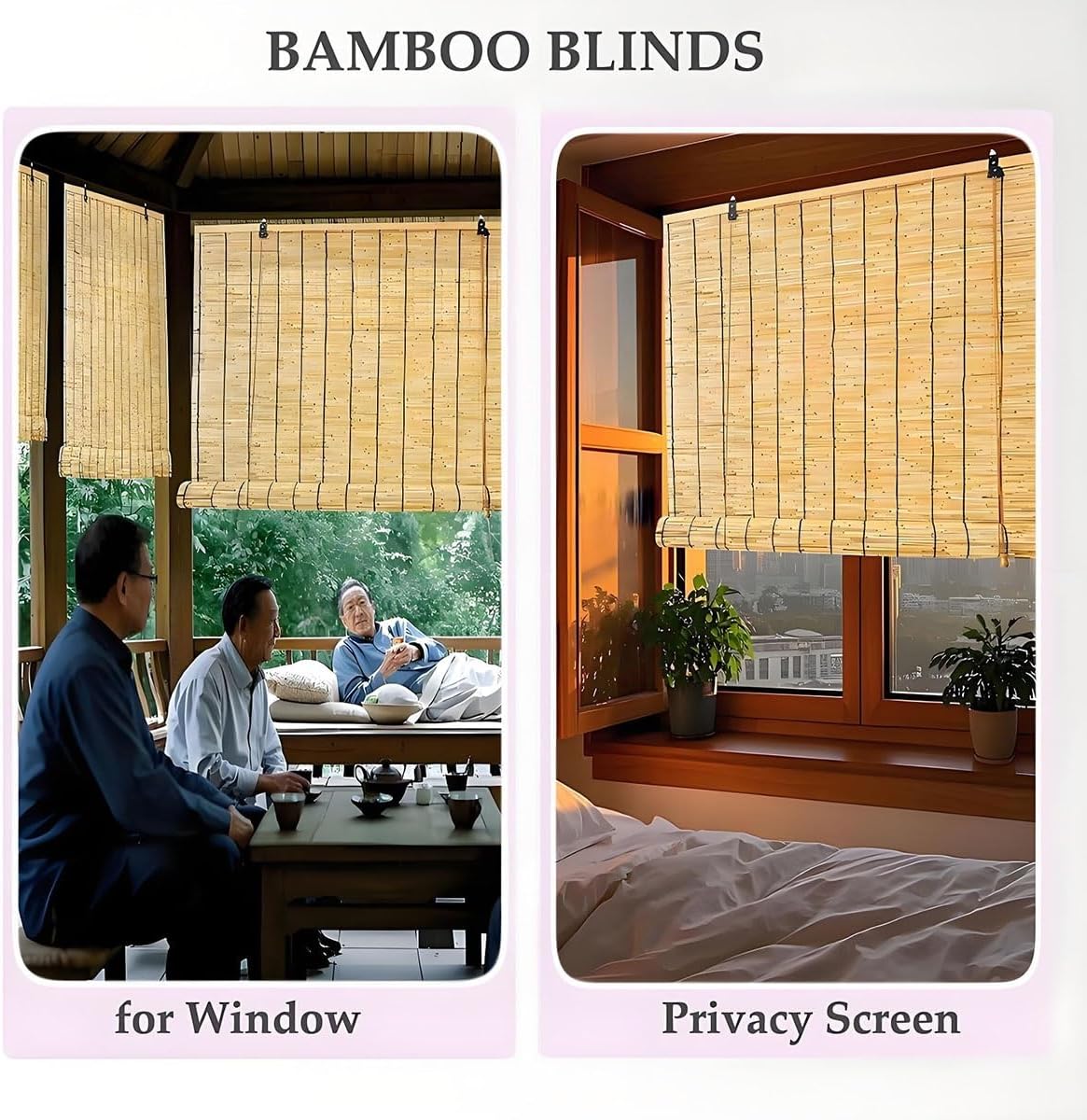 Bamboo Blind for Interior Windows 18"x48" 30"x48" 50"x48" 62"x48" 64"x48" 68"x48" 70"x48" Blackout Cordless Bamboo Shades for Interior Home Patio Porch Brown(Natural Black Line,40" W x 70" H)