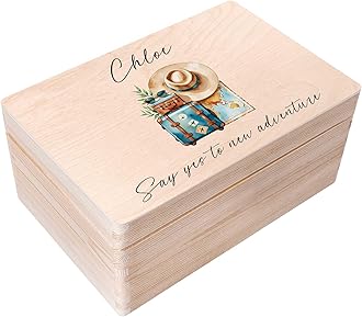 Creative Deco Personalised Travel Storage Box Journey | Custom Keepsake Boxes | Customised Wooden with Hinged Lid