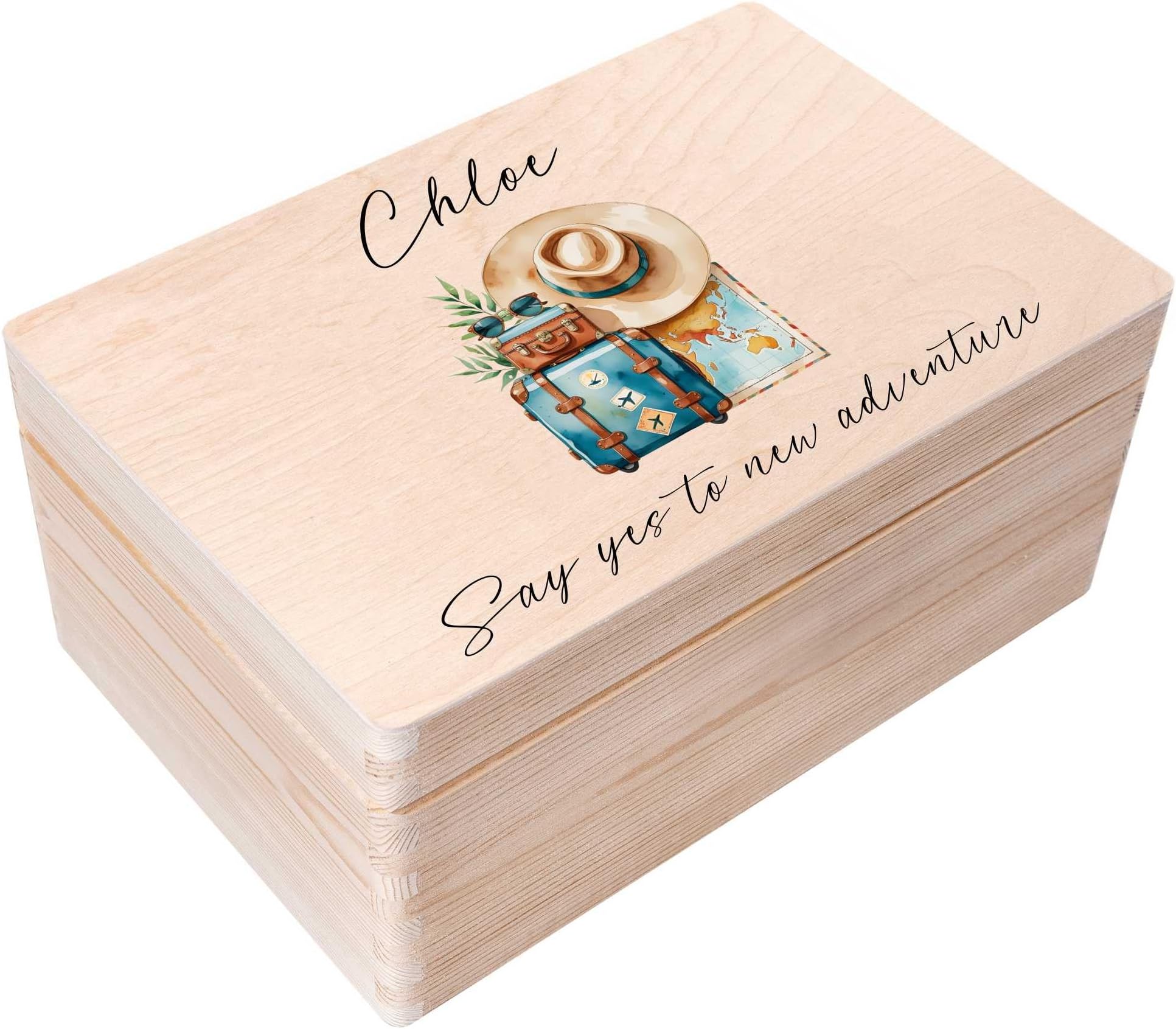 Creative Deco Personalised Travel Storage Box Journey | Custom Keepsake Boxes | Customised Wooden with Hinged Lid