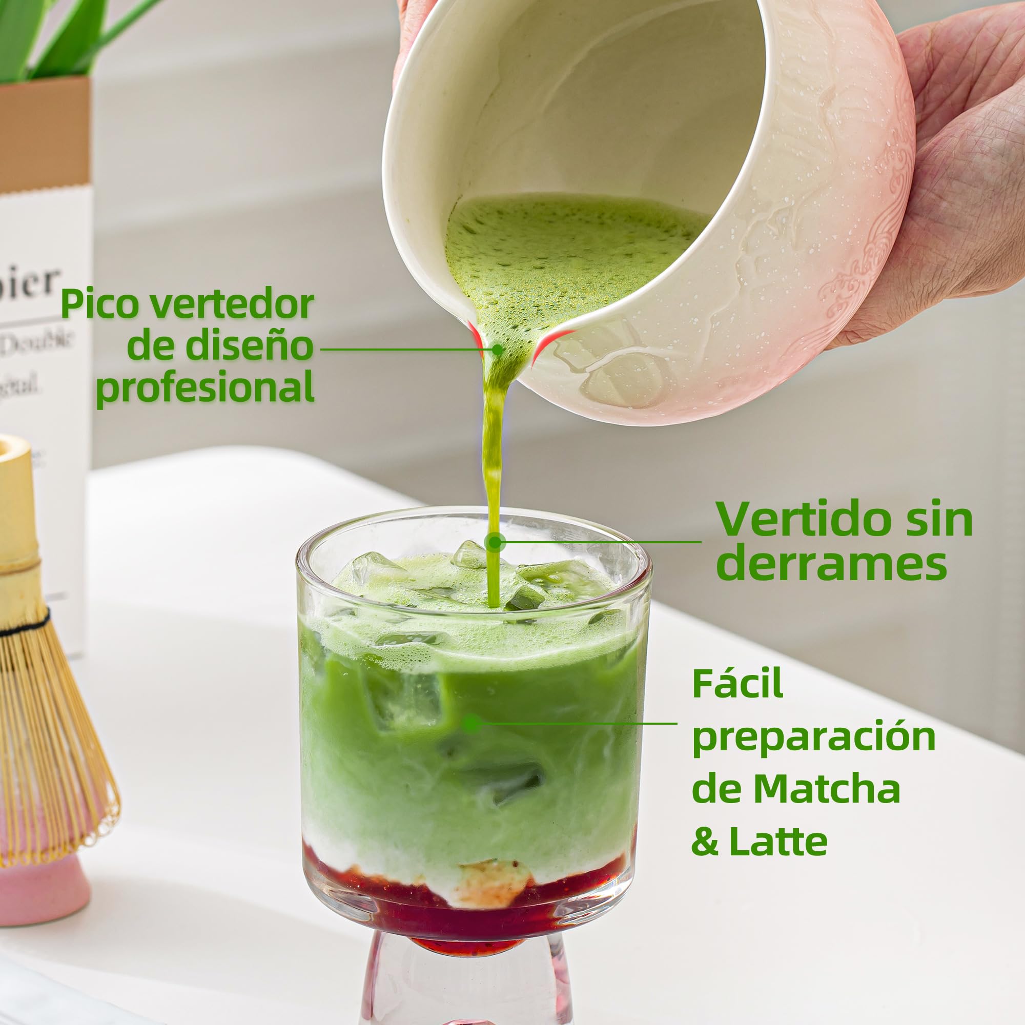 TEANAGOO Te Matcha Kit, Matcha Kit 7 piezas de Batidor con Pico Vertedor, Set de Regalo de Matcha para la Ceremonia del Té, juego de té matcha para hacer café con leche(Gradiente Rosa)