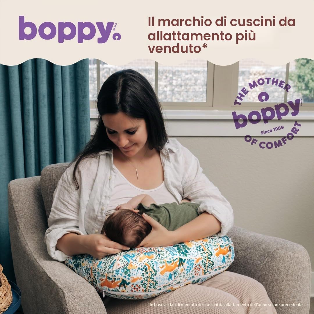 Boppy Cuscino per allattamento – Animali della foresta colorati – Cuscino più grande e di supporto per allattamento al seno e biberon – Riempimento più solido, sollevamento più alto, area più ampia