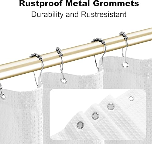 Miniatura 3 de Juego de cortinas de ducha bohemias, cortinas de ducha de tela impermeable, estilo hotel de lujo, textura de gofre, resistente, cortina de baño