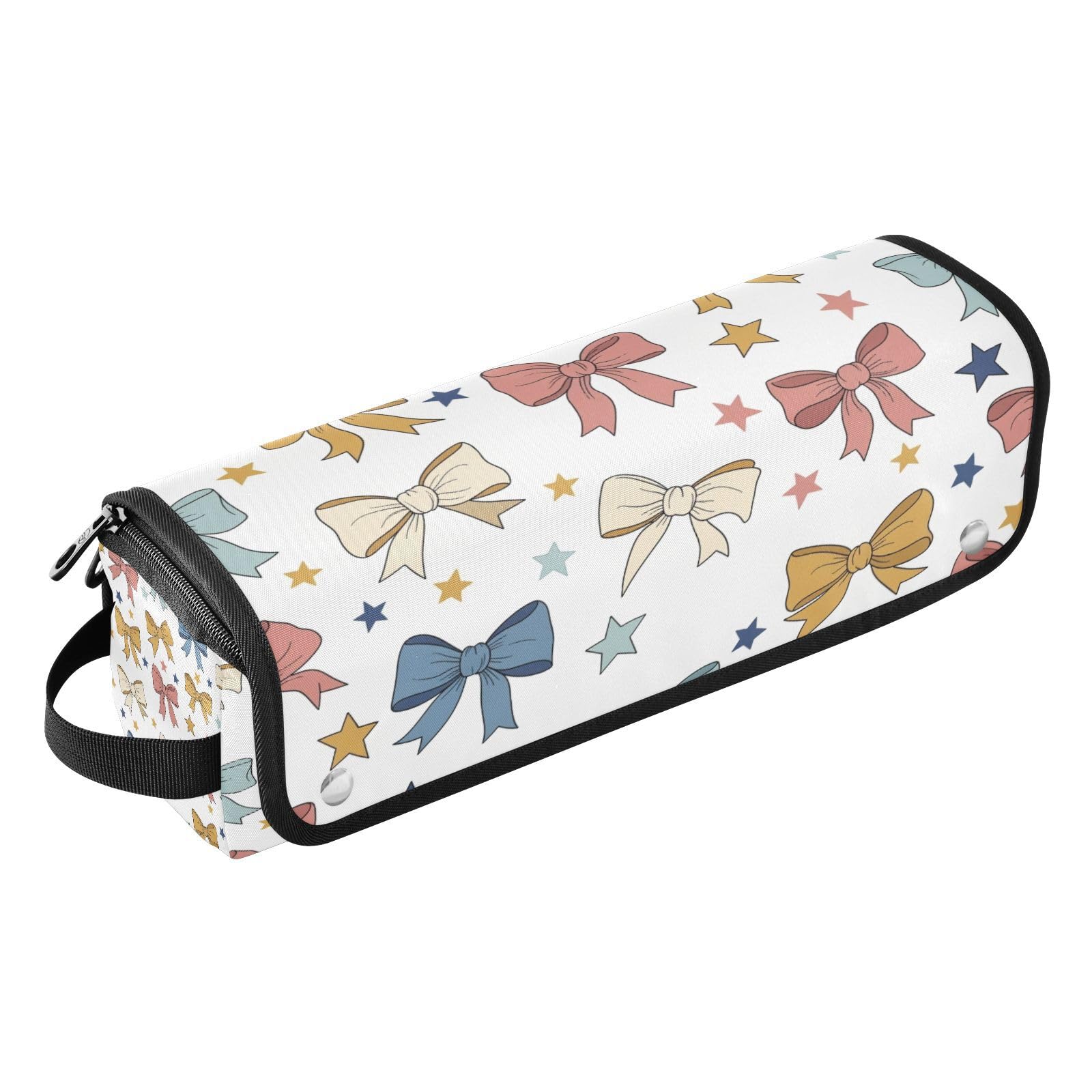 Bows with Stars Hair Tools Travel Bag Portable Hair Accessory Organizer with Heat Resistant Mat 2 in 1