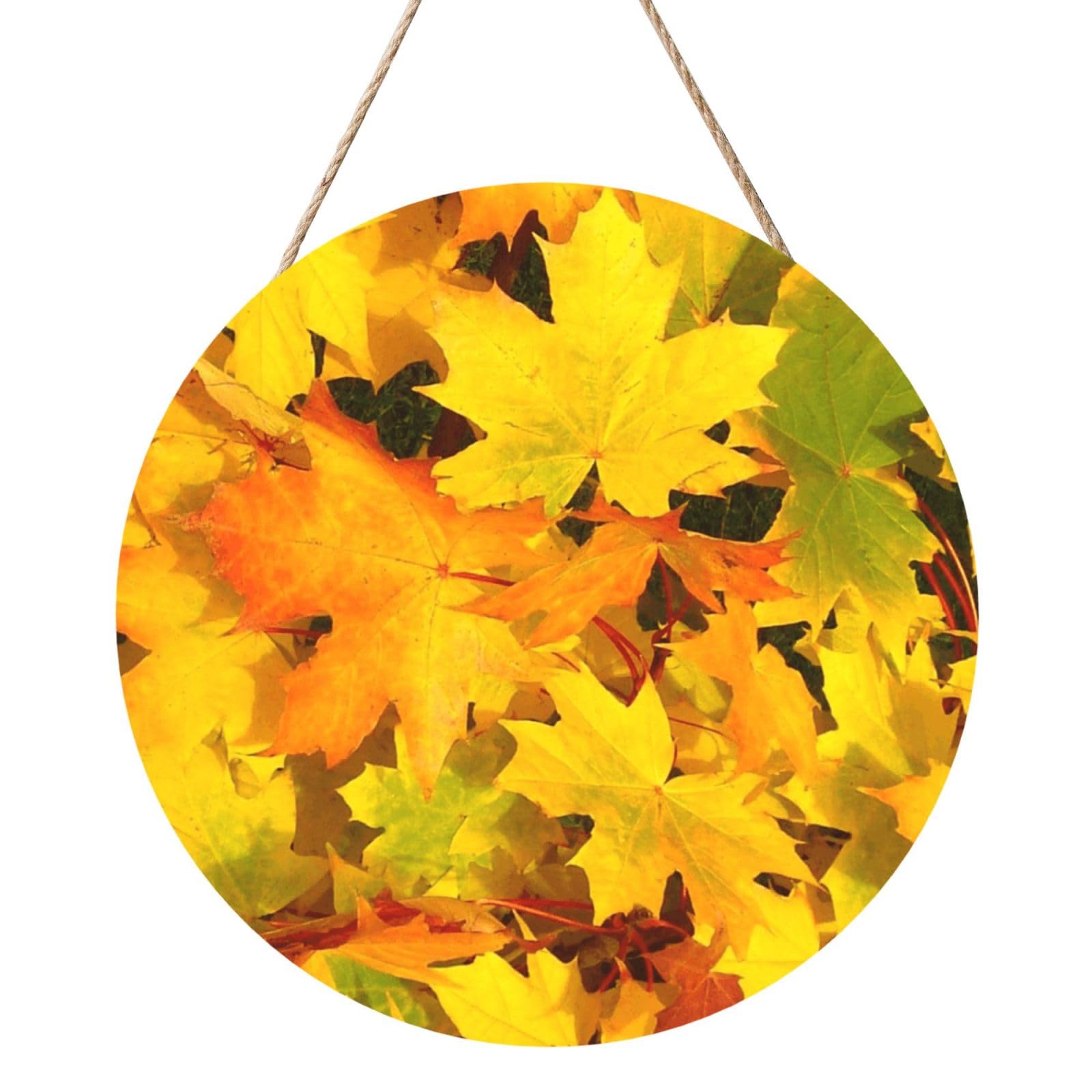 InOmak Autumn Colors Fall Leaves, Round Wood Panel Painting 12 in, Wall Hanging Painting For Home