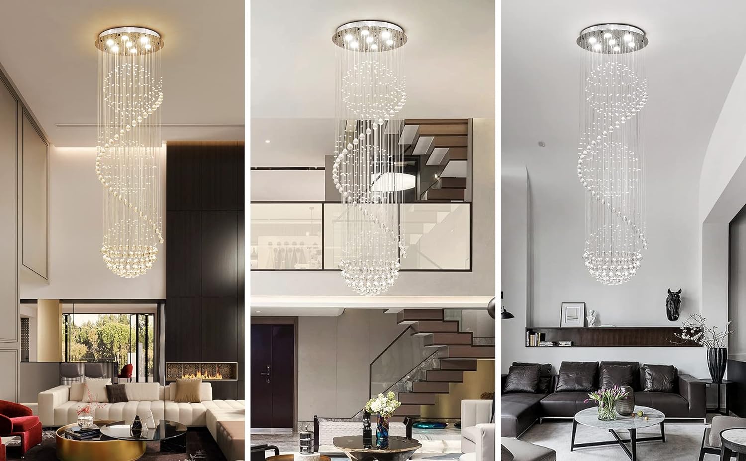 AGV LIGHTING Crystal Spiral Raindrop Chandelier, Modern Pendant Lighting with 7-Lights, H79 x D24 Large Chandelier