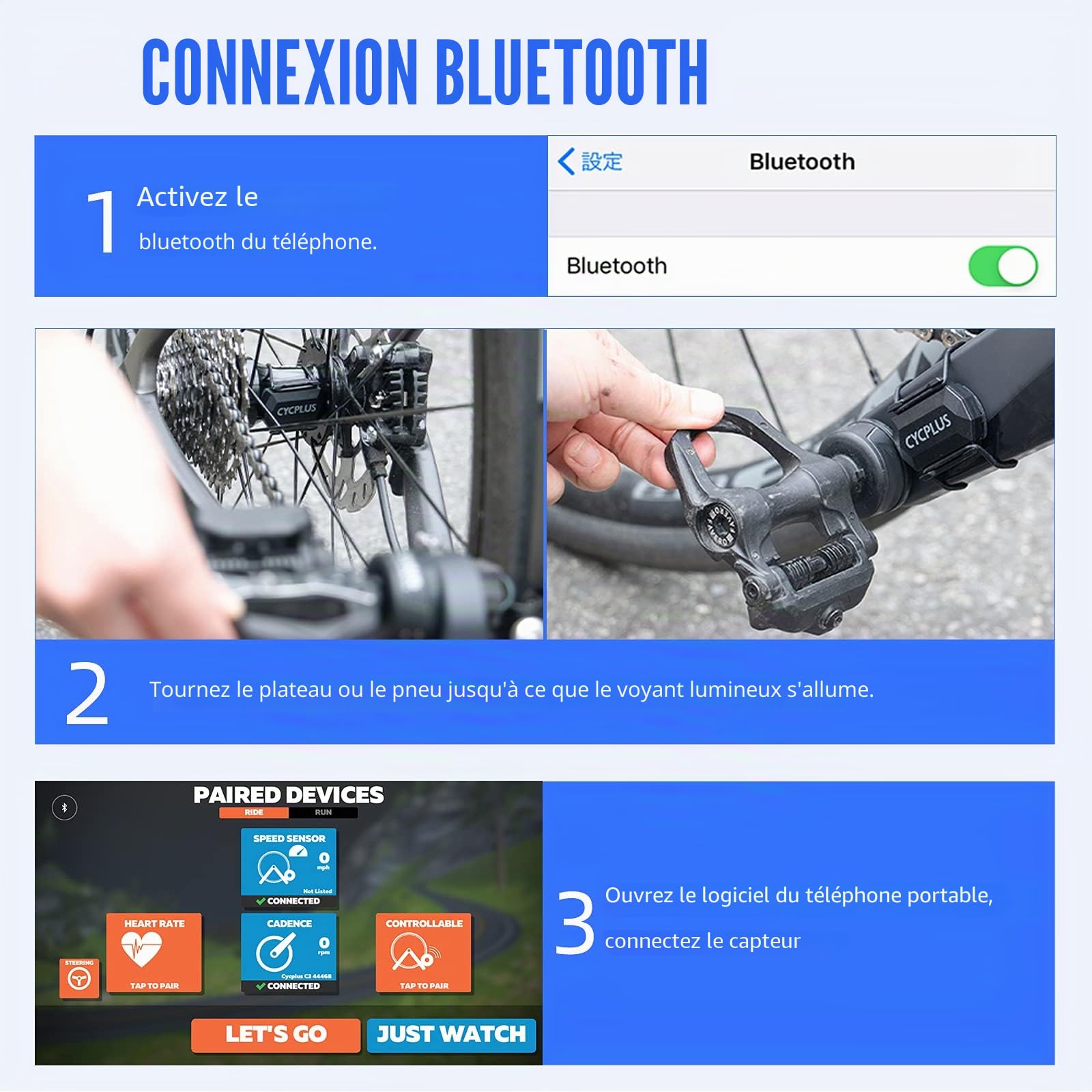 CYCPLUS Capteur Vélo Vitesse & Cadence Bluetooth Ant+ IP67 | Double protocole Bluetooth/ANT+, mode vitesse/cadence commutable, 9,2g ultra léger, batterie 300h, installation sans outil