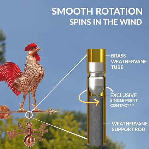 Miniatura 3 de Good Directions 515RED - Veleta grande de gallo rojo, 27 pulgadas de largo, pátina multicolor con acabado a mano de cobre puro, grande