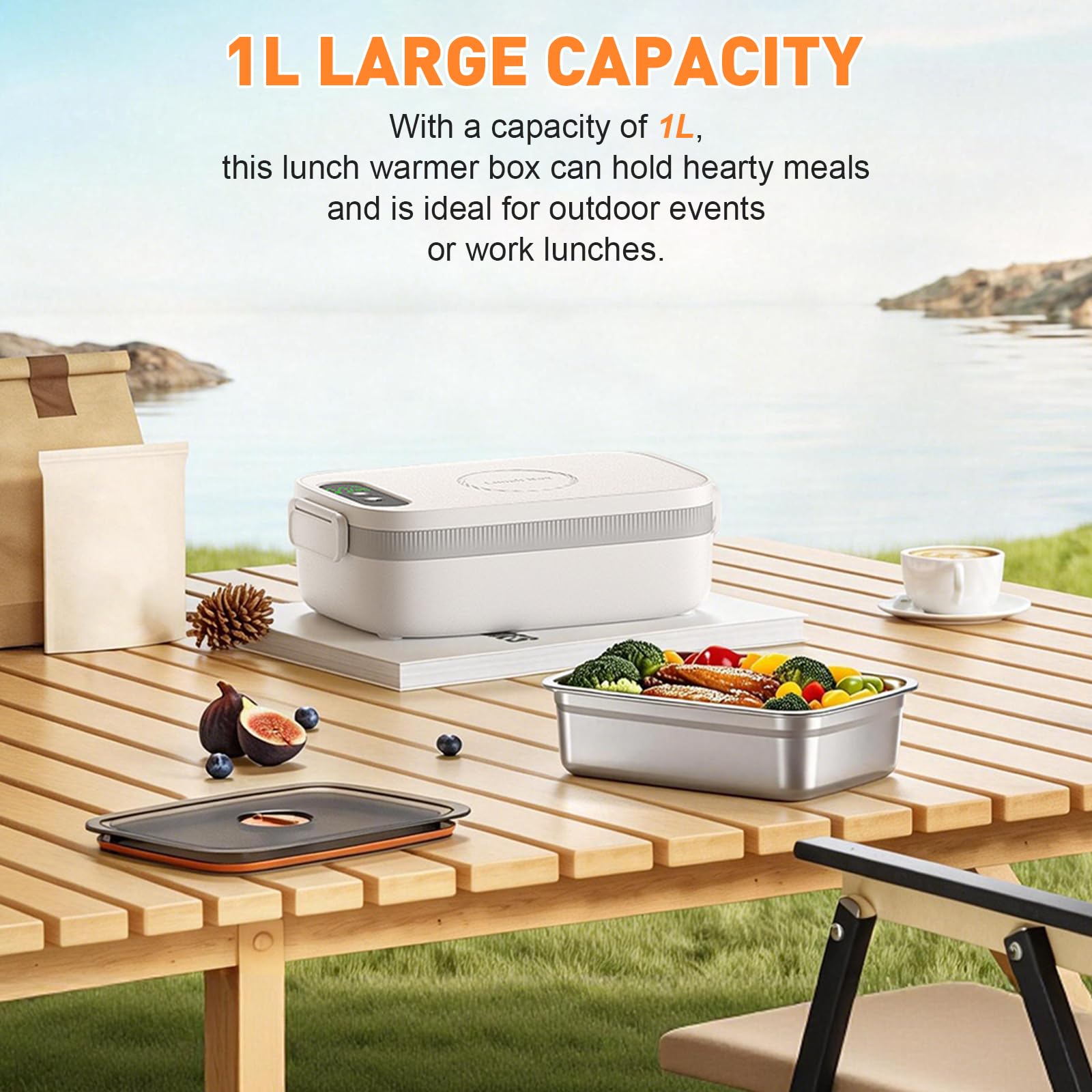 LIROPAU Contenitore per il pranzo elettrico, portatile, 1 l, con timer e funzione di riscaldamento regolabile, per lavoro, famiglia, campeggio, ufficio, auto, viaggi, cantieri