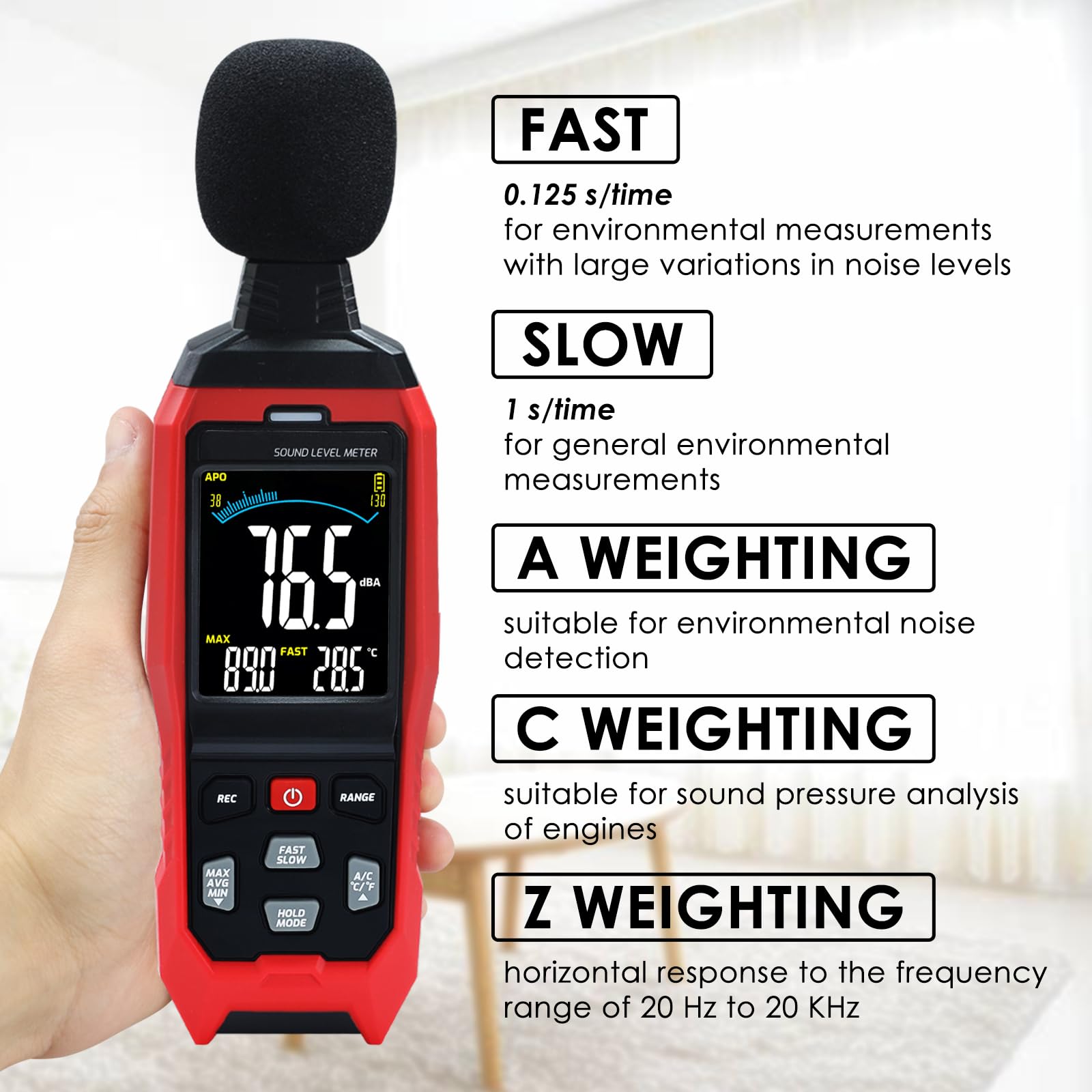 Digitales Schallpegelmessgerät SPL 30-130 dB mit MAX/MIN/AVG Datenspeicherung und LCD-Display, ideal für Zuhause, Fabrik und laute Nachbarn