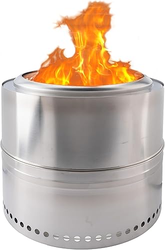 Preself Fogata sin humo de 20 pulgadas con rejilla de parrilla para patio trasero, hoguera de acero inoxidable, chimeneas de leña, estufa portátil